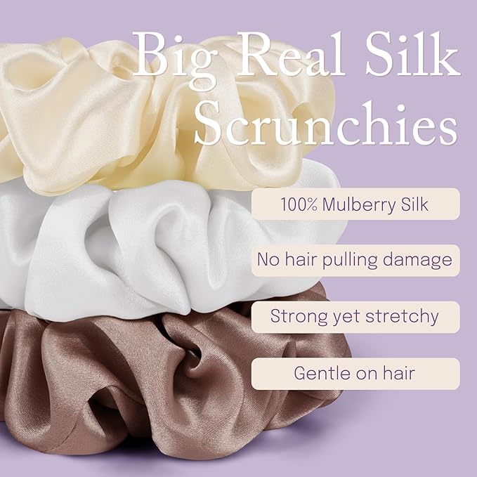 OLESILK Silk Scrunchies Oversized 100% Mulberry: Large for Women& Girls Long Thick Hair, Soft Smooth for No Damage Hair Care Sleeping