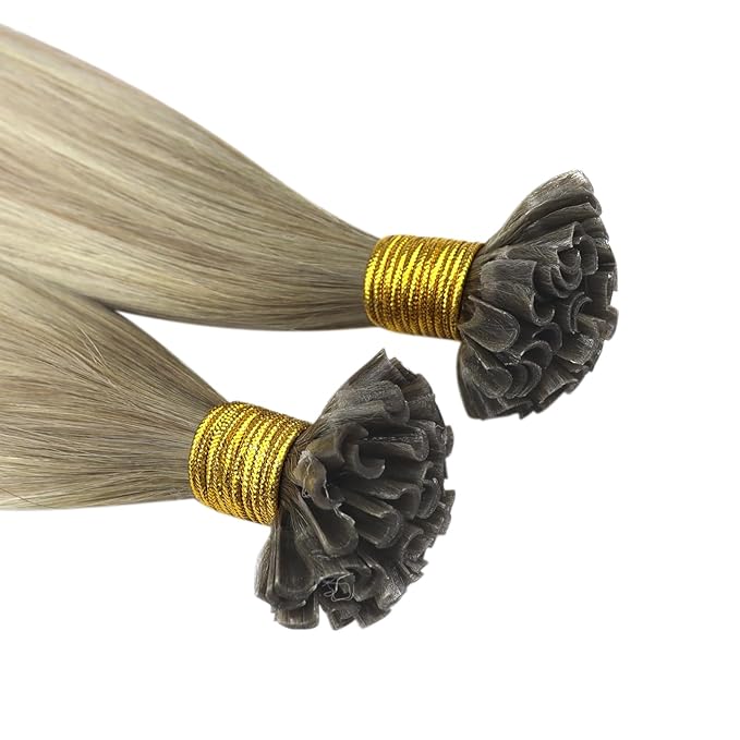 YoungSee U Tip Hair Extensions Human Hair Ash Blonde with Platinum Blonde Balayage Utip Real Hair Extensions for Women 20In 1G/S 50G