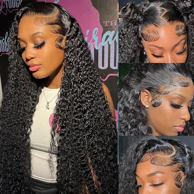 Aomllute 13x4 Deep Wave Lace Front Wigs Human Hair Pre Plucked 200 Density HD Transparent Lace Front Wigs Human Hair with Baby Hair Deep Curly Wigs Human Hair For Women 22inch