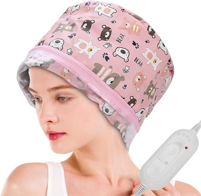 Hair Steamer Thermal Heat Cap, Heating Cap for Deep Conditioning Scalp Treatment Spa Hot Head Care Tool Portable 3 Gears Temperature Control Protection Detachable Electric for Home Salon Use