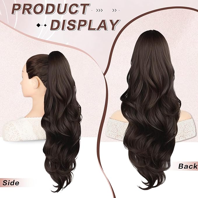 Ponytail Extension, 26 Inch Drawstring Ponytail Extension for Women Long Wavy Pony Tails Hair Extensions Synthetic Clip in Ponytail Hairpiece for Women(Brown)