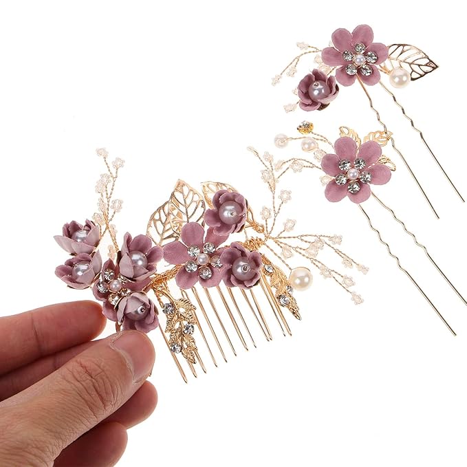 Wedding Flower Hair Accessories for Women, 4pcs Bridal Hair Pieces for Wedding - Bridal Headpiece Clip Comb with Flower & Rhinestone for Brides Bridesmaids Women Girls Updo