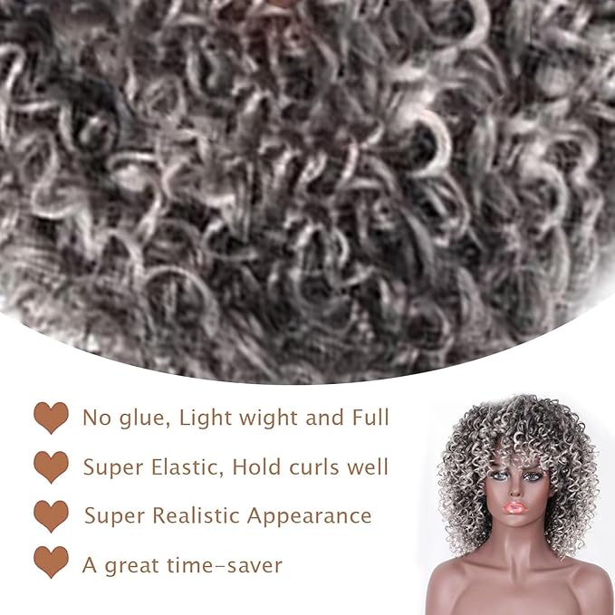 Afro Wig 15 Inch Black Women Afro Wigs African Curly Wigs Elastic Fluffy Wigs Synthetic Hair Suitable for Cosplay Daily and Party