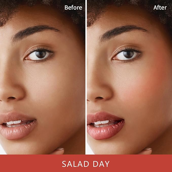 Blush Stick, Cream Blush for Cheeks and Lip Tint, Dewy Finish, Buildable & Blendable Color, Lightweight & Long-Lasting Formula | Salad Day-Coral & Angled Blush Brush（0.53fl.oz）