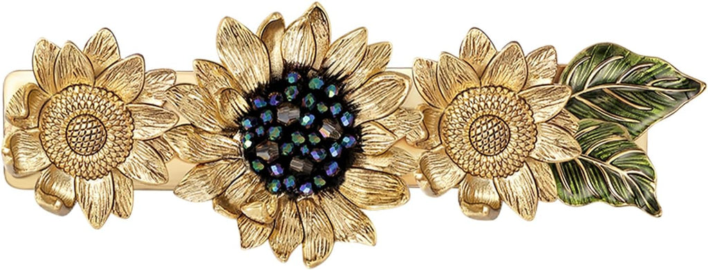 Sunflower Brooch pin with hand beading, She's Free Style Just For You Flower Oil Dropping Brooches for women, Metal Plating Process Safety pins with Nail Bead Crystal