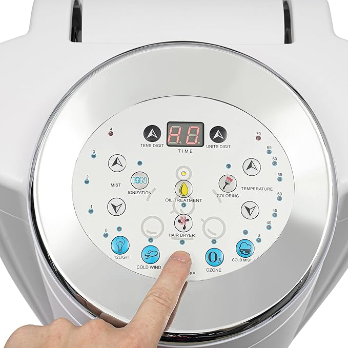 700W Professional Hair Steamer with Ozone & Nano Mist, 2L Tank, Adjustable Height 55-66", 12 Color Lights, for Salon & Home Use - Hair Treatment, Coloring, Conditioning, Drying, Styling (White)