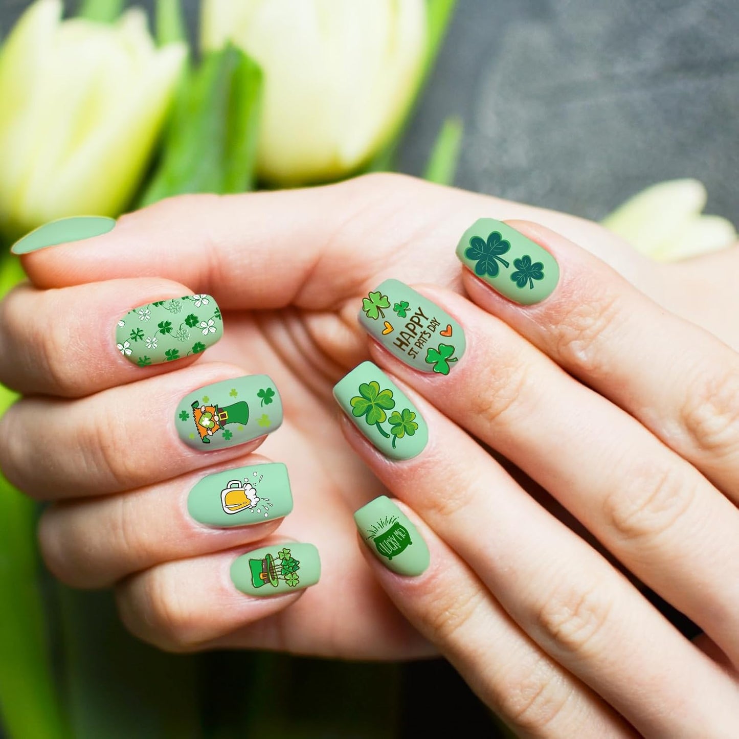 Whaline 10Pcs St. Patrick's Day Nail Art Stamping Plates Kit Shamrock Gnome Image Stamp Templates Irish Nail Art Plates for Holiday DIY Print Manicure Salon Design Gift