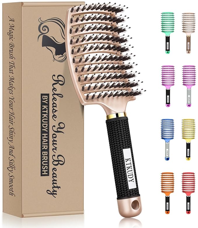 KTKUDY Detangling Brush Getting Knots Out without Pain - Boar Bristles Hairbrush Make Hair Shiny & Healthier Vented Detangler Brush for Women Men Kids Wet and Dry Hair