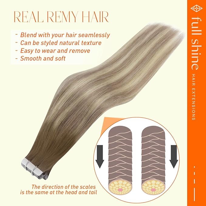 Full Shine Tape in Hair Extensions Human Hair 22 Inch Color 8 Ash Brown Fading to 60 Platinum Blonde and 18 Ash Blonde Invisible Tape in Extensions Real Hair Extensions Tape ins 20Pcs 50G