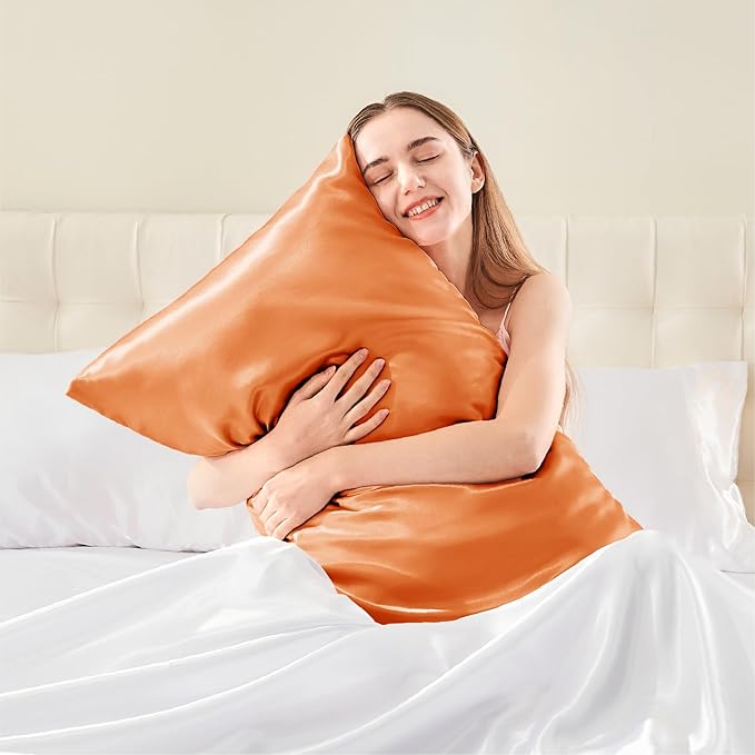 BEDELITE Satin Pillowcase with Zipper, Burnt Orange Pillow Cases Queen Size Set of 2, Super Soft and Cooling Similar to Silk Pillow Cases, Gift for Women Men(20x30 Inches)