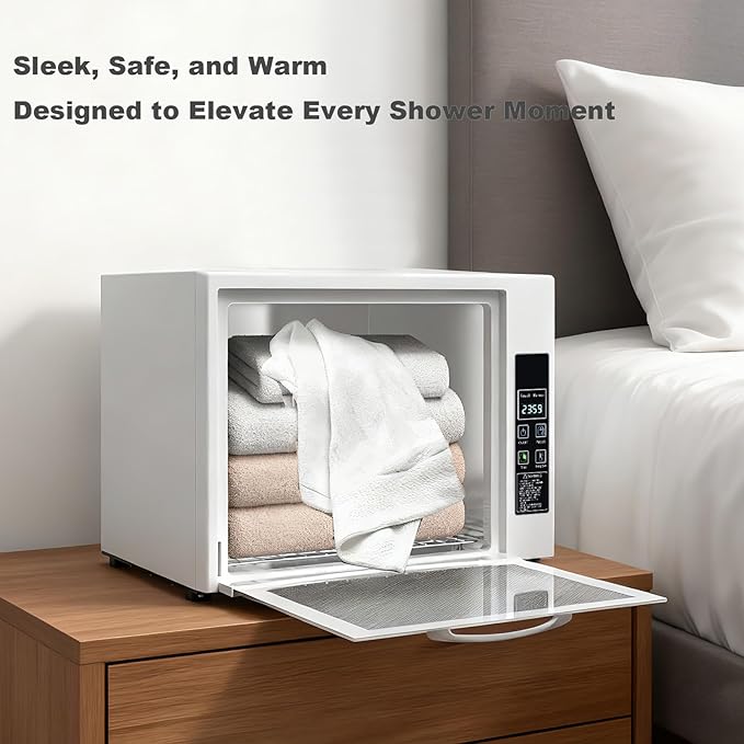 SIXRARI 25L Hot Towel Warmer Cabinet, Wall-Mounted Towel Warmers, Rapid Heating(20/40/60 min), LED Display, Smart Timed Towel Heater for Bathroom, Fits Up to 2 Large Towels, Blankets or Robes(White)