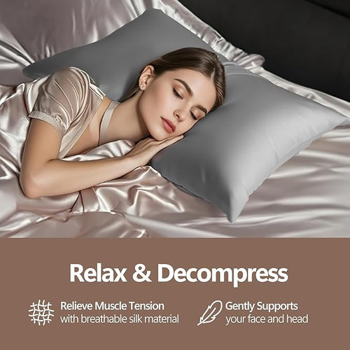 100% Pure Mulberry Silk Pillow Cases - 6A Luxury Silk Pillowcase for Hair and Skin – Anti-Wrinkle, Cooling & Smooth, Hidden Zipper – Pillowcases for Sleeping Women (Gray, Standard)