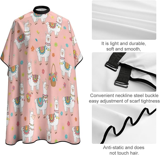 Men Women Adults Pink Llama Hair Cutting Cape, Lightweight Haircut Apron for Styling Hair Cut Hairdresser, Haircut Tools