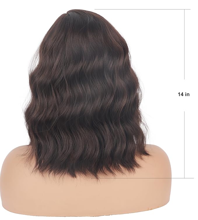 Short Brown Wavy Wigs With Bangs For Women Synthetic Heat Resistant Brown Wigs For Daily Use