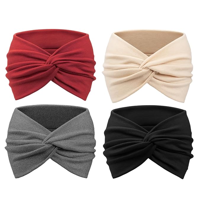 DRESHOW 4 Pack Turban Headbands for Women Wide Vintage Head Wraps Knotted Cute Hair Band Accessories