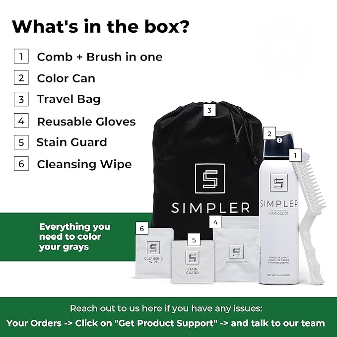 Simpler Hair Color for Men Kit for Full Gray Coverage - Brown Black Hair Dye Foam for Men w/Aloe Vera, Avocado Oil & More - Effortless, 100% Gray Hair Coverage and Beard Dye