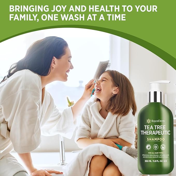 Roycederm Tea Tree Antifungal Shampoo: Folliculitis Shampoo for Dry Scalp, Dandruff, and Itchy Scalp - Medicated Clarifying shampoo with Tea Tree Oil, Paraben & Sulfate Free - 2 Pack