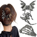 3 Pieces Large Metal Spider Net Bat Hand Hair Claw Clips for Women and Girls Thick Long Hair, Gothic Decor Skeleton Spooky Hair Styling Accessories for Halloween Christmas Gifts