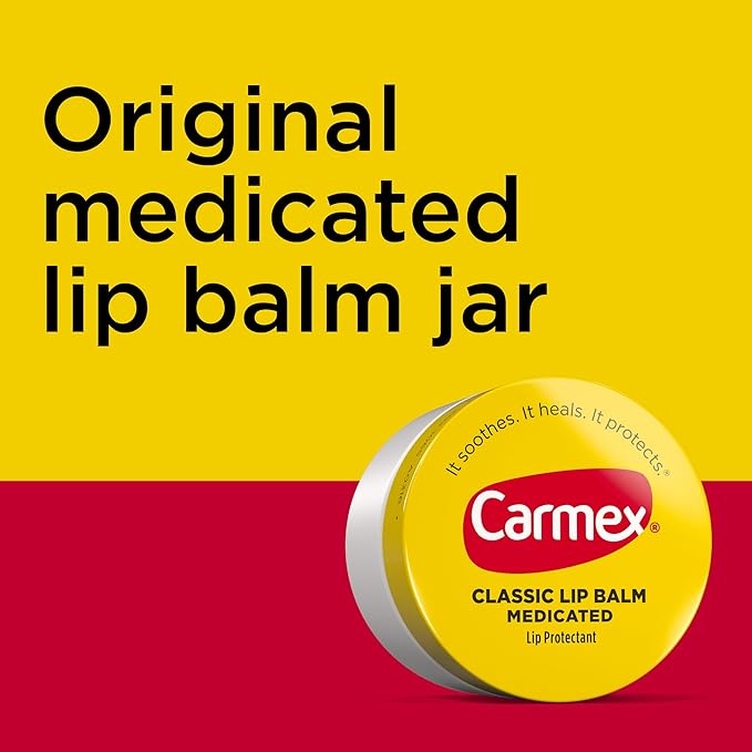 Carmex Medicated Lip Balm Jar, Lip Moisturizer for Dry, Chapped Lips, 0.25 OZ - (6 Packs of 3)