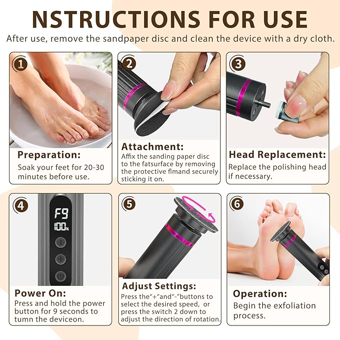 Electric Foot Callus Remover - 2 in 1 Electric Foot File,Adjustable Speed Foot File with Sandpaper Discs & Grinding Heads, 9 Speeds Callus Remover for Feet, Pedicure Tools for Valentine's Day Gift