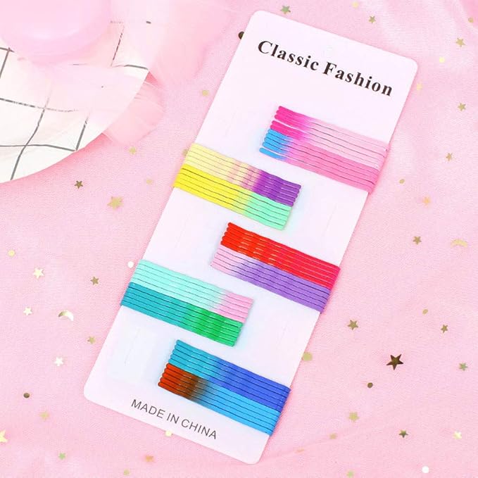 WHITEBRIDGE 50pcs Simple Colorful Rainbow Hair Bobby Pins Metallic Barrettes Hair Clips for Women Girls - Metallic Gradient Colorful Shiny Hairpins Bobby Pins Set