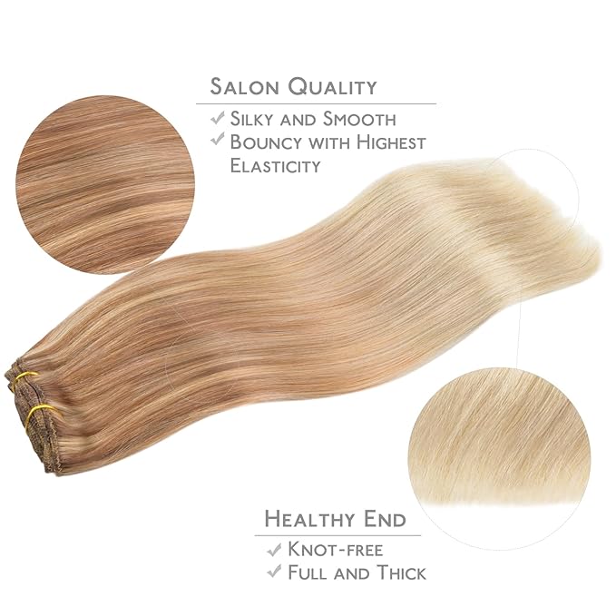 WENNALIFE Clip in Hair Extensions Real Human Hair, 20 Inch g 7pcs Ash Beige Blonde Blend Remy Hair Straight Natural Extensiones De Cabello Humano Con Clip Ins