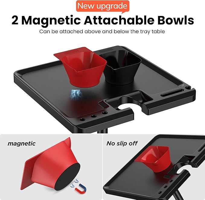 TASALON Salon Metal Tray Attached to Chair 360 Degree Rotation Barber Chair Tray for Dental, Cart with 2 Magnetic Bowls,Fully Adjustable Hairstylist for Barber Tattoo Tools