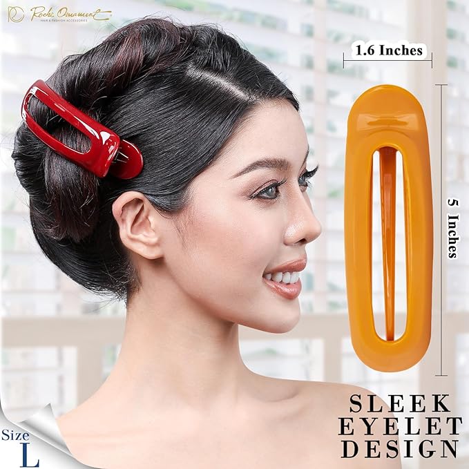 RC ROCHE 6 Pcs Flat Claw Hair Clips for Women Alligator French Barrette Long Thick Hair Duckbill Curved No Slip Grip Lay Flat Side Slide Firm Classic Styling, Large Classic Multicolor