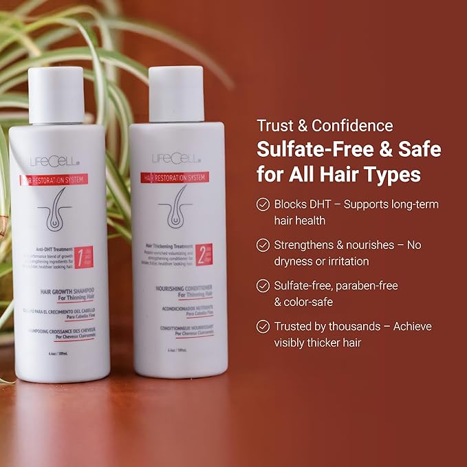 LifeCell Hair Restoration System – Anti-DHT Shampoo & Conditioner for Thicker, Fuller Hair – Strengthens & Revitalizes – Supports Scalp Health & Hair Growth