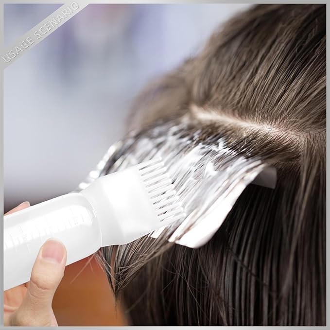 BLAAROOM Root Comb Applicator Bottle 6 Ounce, 4 Pack Hair Oil Applicator with Root Comb Brush for Scalp Hair Oiling - White