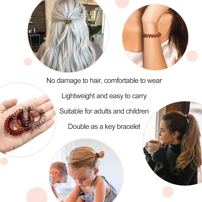 JessLab Spiral Hair Ties, 20 Pcs Traceless Phone Cord Hair Ties No Crease Spiral Bracelet Plastic Coil Ponytail Holders No-Damage Headband Hair Accessory for Girls Women Ladies Gift, Mix Color 1