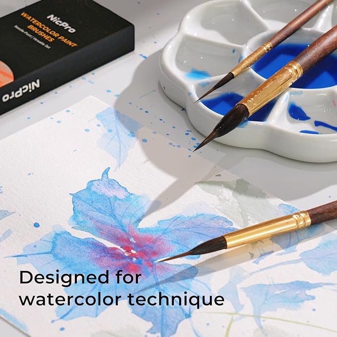 Nicpro 5 PCS Watercolor Brushes Professional, Extended Needle Point Brushes Set, Sable Paint Brushes with Synthetic Extra Long Tip for Fine Detailing - Watercolor Acrylic Gouache Inks Painting