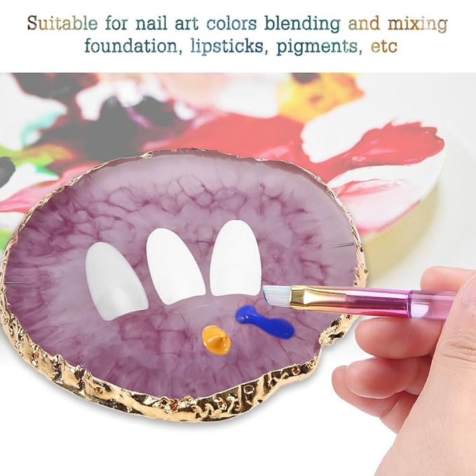 Nail Art Palette, Natural Resin Stone Nail Art Palette for Painting Placing Things Making Nail(Rose red)
