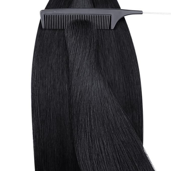 YoungSee Nano Beads Hair Extensions Black Nano Ring Hair Extensions Human Hair Jet Black Nano-Tip Hair Extension 16 Inch Nano-link Extension Natural Looking for Black Women 50s 50g
