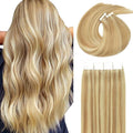 Lacer Tape in Human Hair Extensions 18 Inch 100G 40Pcs Golden Blonde to Platinum Blonde Hair Extensions Real Human Hair Tape in Straight Hair