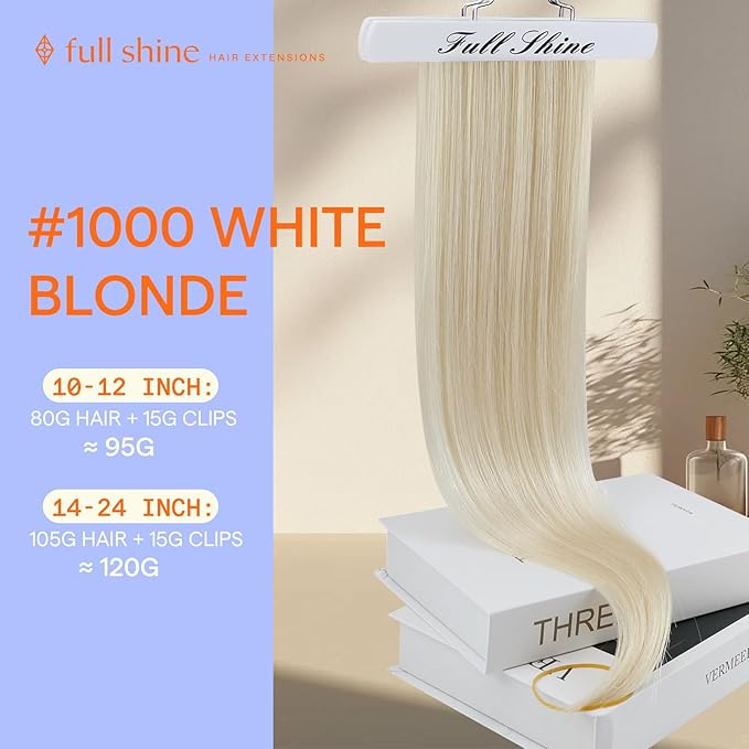 Full Shine Clip in Hair Extensions Real Human Hair Blonde Remy Hair Extensions Clip in Human Hair for Short Bob for Highlights 14 Inch 7 Pcs 120 G