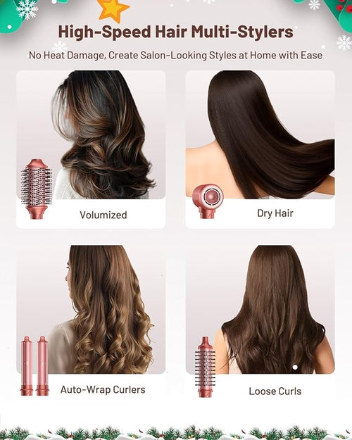 5 in 1 Hot Air Styler & Hair Styler- High-Speed Hair Dryer Brush, Fast Drying Blow Dryer Brush No Heat Damage Multi-Styler Auto Wrap Curlers for Volumizing Curl Straighten Frizz-Free with Travel Bag