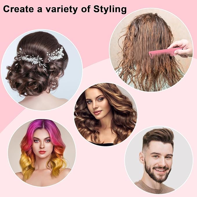 6 PCS Rat Tail Hair Parting Combs - Steel Pin Rat Tail Teasing Fine Tooth Comb Set for Women,Rattail Styling Metal Comb with Stainless Steel Pintail,Carbon Heat Resistant Comb for Curly Braiding Hair