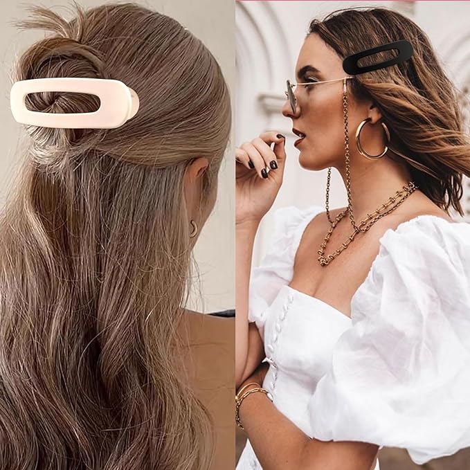 Velscrun Flat Hair Clips for Women Girls, 2 Styles 8 Pcs Lay Flat Claw Clips, Strong Hold French Duck Billed Large Side Hair Jaw Clip for All Hair Types, Fashion Trendy Hair Accessories Brown