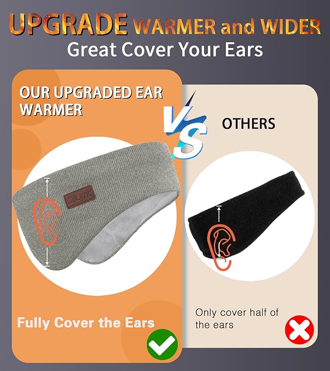 Winter Ear Warmer Headband for Men Women Double-Layer Knit Ear Muffs Cover with Fuzzy Lining for Running and Cycling (Light Grey, One Size)