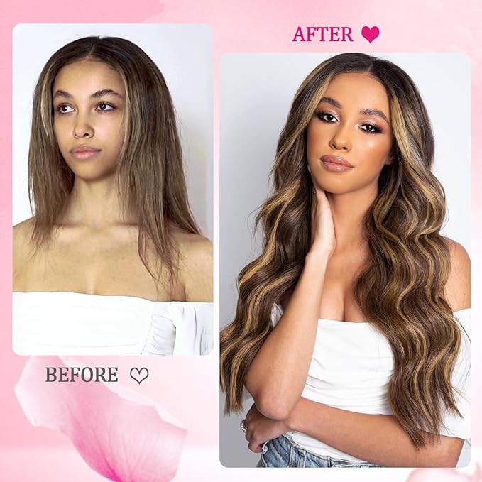 Hair Extensions Real Human Hair Clip in Hair Extensions 120g 8pcs 18inch,Soft & Natural Straight Double Weft for Women #P427 Chocolate Brown to Honey Blonde Extensions Real Human Hair Clip Ins
