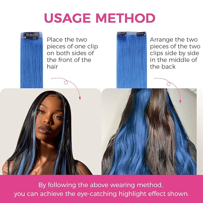 Lashey Clip in Hair Extensions Real Human Hair 50g 4pcs Blue Straight Seamless Clip in Hair Extensions Human Hair 22 Inch Hair Extension Clips