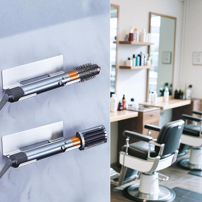 Hair Dryer Holder Wall Mount Blow Dryer Holder, Adhesive Straightener Holder, Curling Iron Holder for Bathroom Salon Barber Shop Hotel, Hair Tools Organizer Storage (Silver)