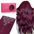 WENNALIFE Seamless Clip In Hair Extensions Human Hair, 20 Inch 150g 7pcs Light Burgundy Real Hair Extensions Clip in Human Hair Invisible PU Skin Weft Natural Remy Human Hair Extensions