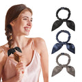 THXSILK 100% Mulberry Silk Bow Scrunchies 3-Pack, 22 Momme Mulberry Silk Hair Ties for Women, Cute Bunny Ear No Damage Ponytail Holders, Fashion Hair Accessories for Girls(S, Dark Colors)