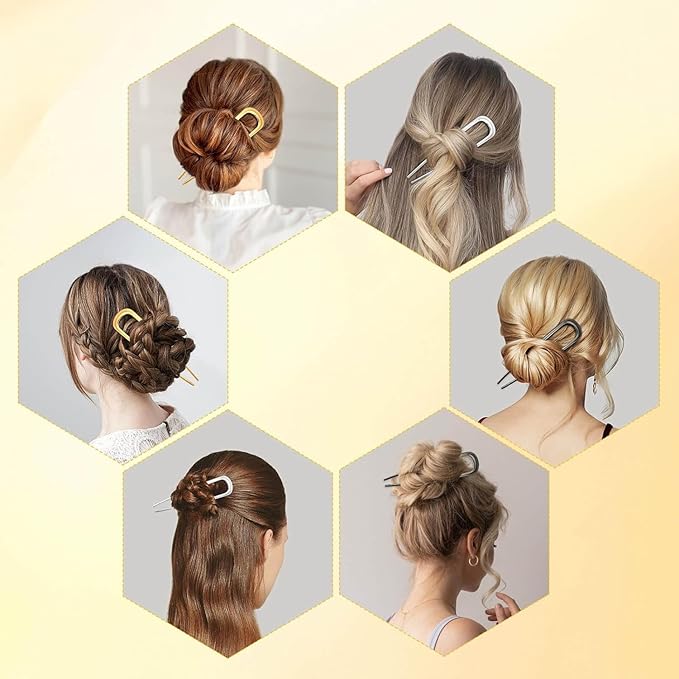 U-shaped Hairpin for women hair accessories- Elegant Metal French hair pin for a firm updo, Easily creating French buns and braids, stable and comfortable all day, 1pc (Gold)