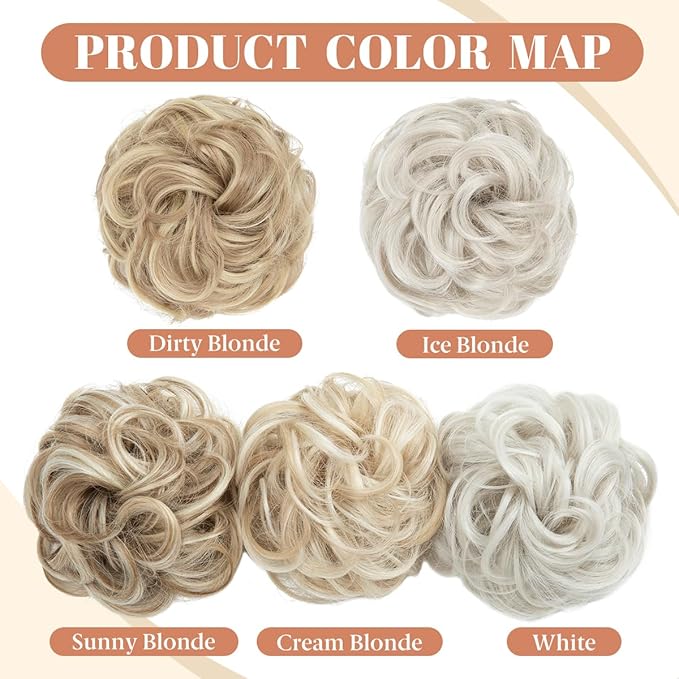 CJL HAIR 2PCS Messy Bun Hair Pieces Wavy Curly Synthetic Updo Chignon Fake Scrunchies Ponytail Extension for Women Dirty Blonde