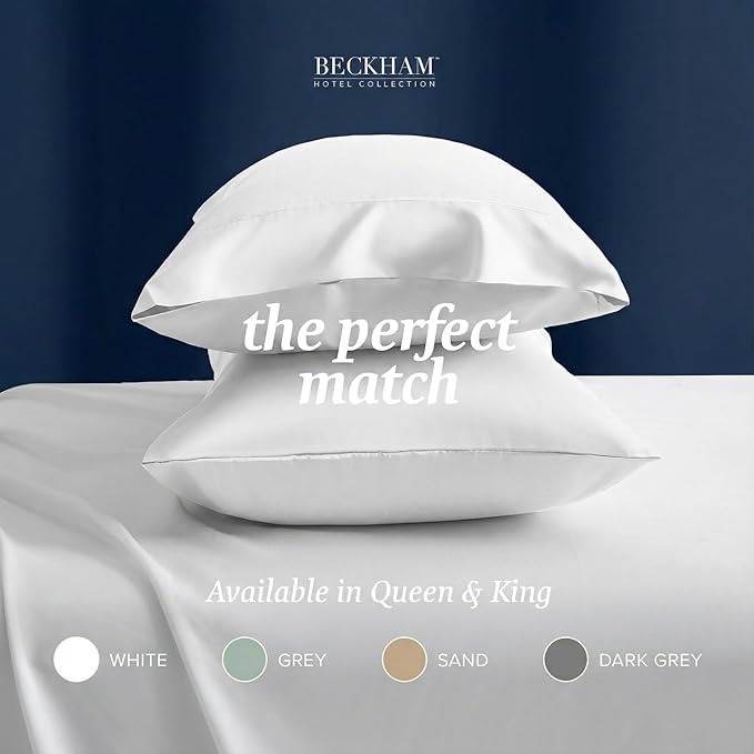 Beckham Hotel Collection 100% Cotton Pillow Cases King Size Set of 2, 500TC, Luxury Sateen Pillowcases, Open End, Breathable, Moisture-Wicking, White