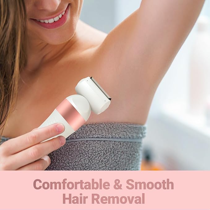 Bikini Trimmer for Women, IPX7 Waterproof Wet & Dry Electric Razors for Women, Bikini Legs Underarm Pubic Hairs Rechargeable Electric Shaver with 3 Trimmer Heads, Rose Gold