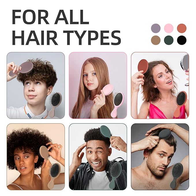 Mini Hair Bursh for Women,girls-Protable Travel Size Hair Brush for Pockets,Purse,backpack-Mini Detangler Brush for All Hair Types,Small Hair Brush for Detangling(1 Pack-Black)